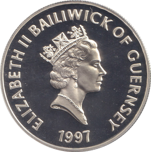 1997 SILVER PROOF 5 POUNDS GUERNSEY ELIZABETH AND PHILLIP
