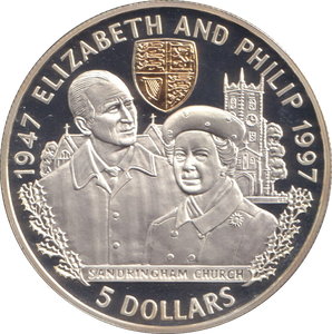 1997 SILVER PROOF 5 DOLLARS BELIZE ELIZABETH AND PHILLIP