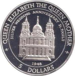 1995 SILVER PROOF 5 DOLLARS COOK ISLANDS ELIZABETH THE QUEEN MOTHER