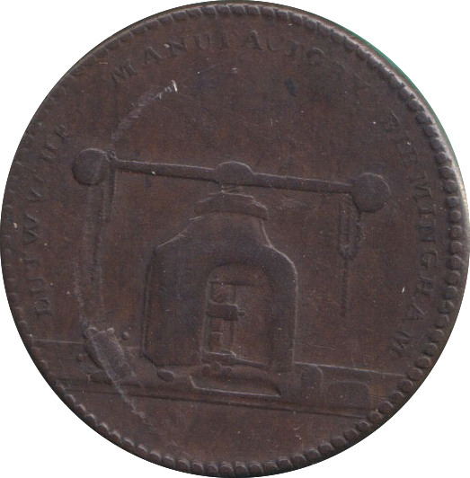 1791 FARTHING TOKEN BIRMINGHAM DIE SINKER COIN MAKER