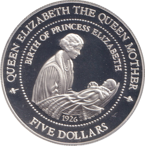 1994 SILVER PROOF 5 DOLLARS NEW ZEALAND ELIZABETH THE QUEEN MOTHER