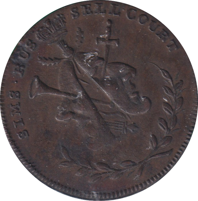 1795 HALFPENNY TOKEN LONDON RUSSEL COURT DAVID GARRICK