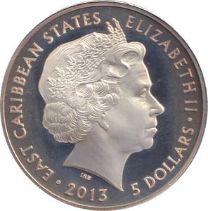 2013 SILVER PROOF 5 DOLLARS EAST CARIBBEAN STATES 25TH ANNIVERSARY