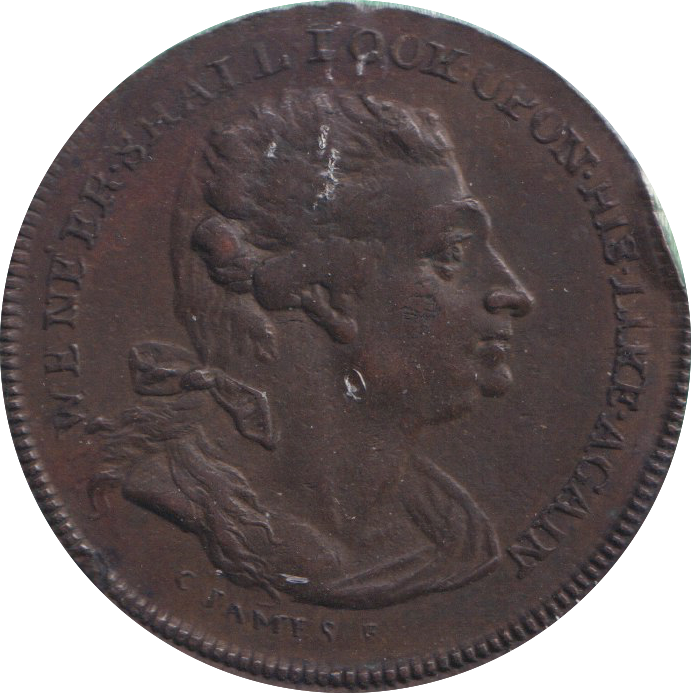 1795 HALFPENNY TOKEN LONDON RUSSEL COURT DAVID GARRICK