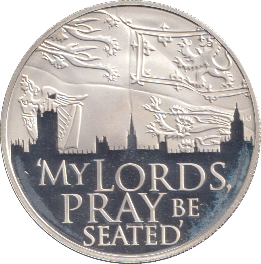 2012 SILVER PROOF FIVE POUNDS ALDERNEY MY LORDS, PRAY BE SEATED