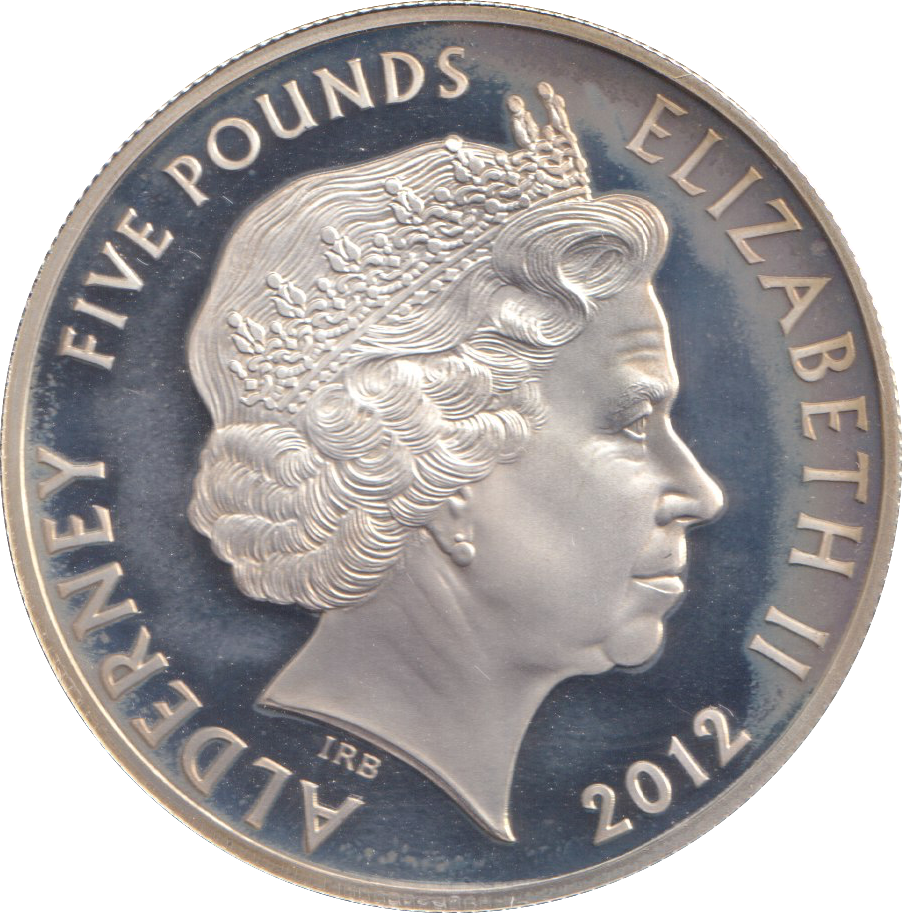 2012 SILVER PROOF FIVE POUNDS ALDERNEY MY LORDS, PRAY BE SEATED
