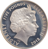 2012 SILVER PROOF FIVE POUNDS ALDERNEY MY LORDS, PRAY BE SEATED