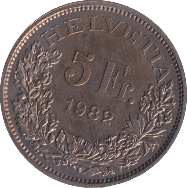1982 FIVE FRANC SWITZERLAND