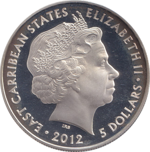 2012 SILVER PROOF FIVE DOLLARS EAST CARIBBEAN STATES COLOURS
