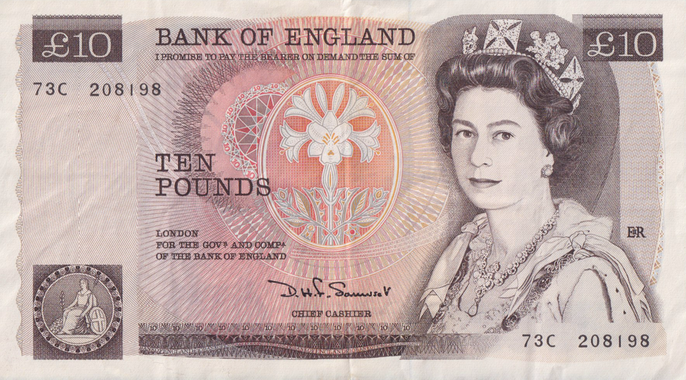 TEN POUNDS BANKNOTE SOMERSET REF £10-36 ( VF )