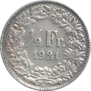 1921 SILVER HALF FRANC SWITZERLAND