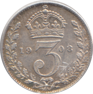 1908 THREEPENCE ( VF )