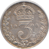 1908 THREEPENCE ( VF )