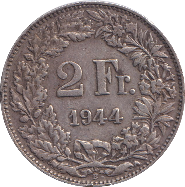 1944 SILVER SWITZERLAND 2 FRANC