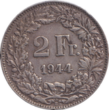 1944 SILVER SWITZERLAND 2 FRANC