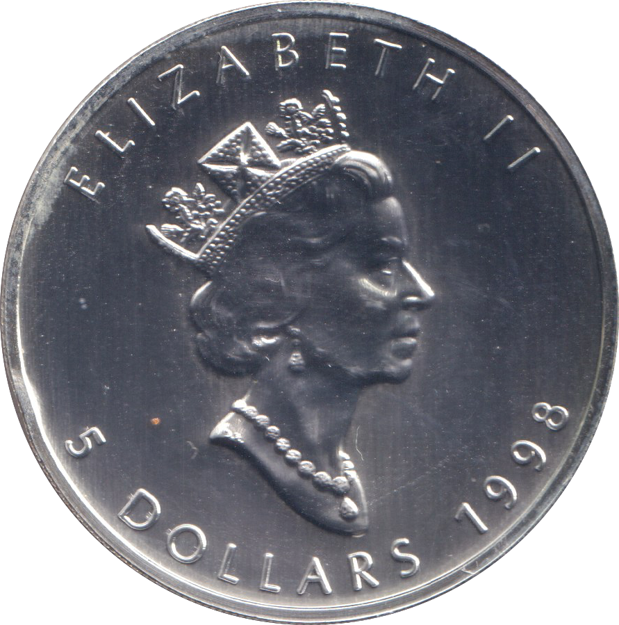 1998 1 OZ .999 FINE SILVER 5 DOLLARS CANADA