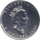 1998 1 OZ .999 FINE SILVER 5 DOLLARS CANADA