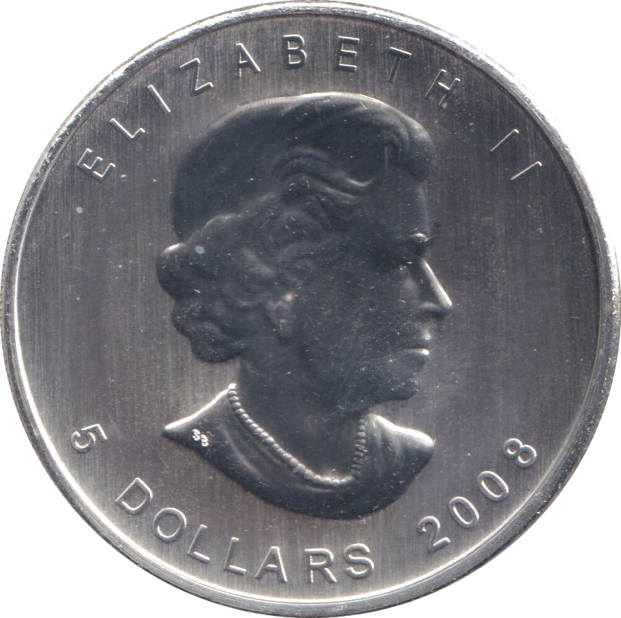 2008 1 OZ .999 FINE SILVER 5 DOLLARS CANADA