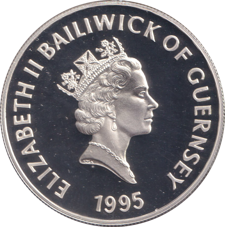 1995 SILVER PROOF FIVE POUNDS BAILIWICK OF GUERNSEY