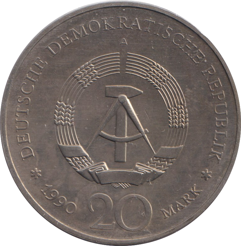 1990 20 MARK BERLIN GERMAN DEMOCRATIC REPUBLIC