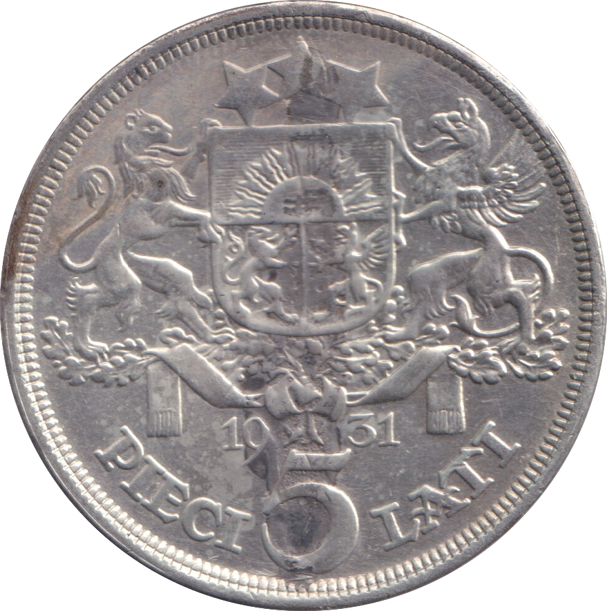 1931 SILVER FIVE LATI LATVIA