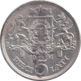 1931 SILVER FIVE LATI LATVIA