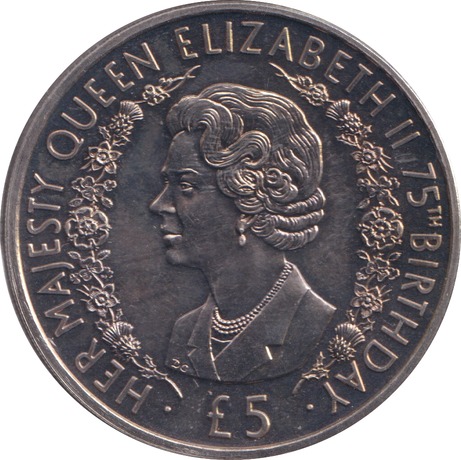 2001 FIVE POUNDS QUEEN ELIZABETH II 75TH BIRTHDAY ALDERNEY