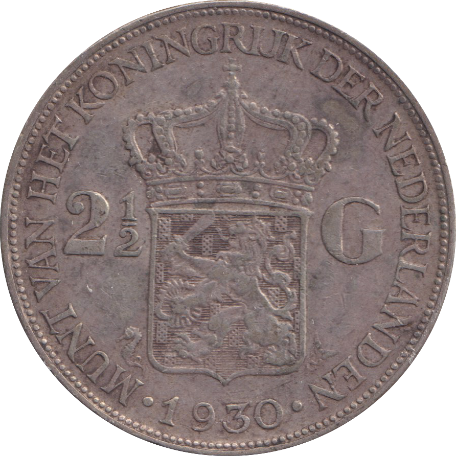 1930 SILVER 2 1/2 GULDEN NETHERLANDS