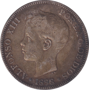 1898 SILVER 5 PESETAS SPAIN