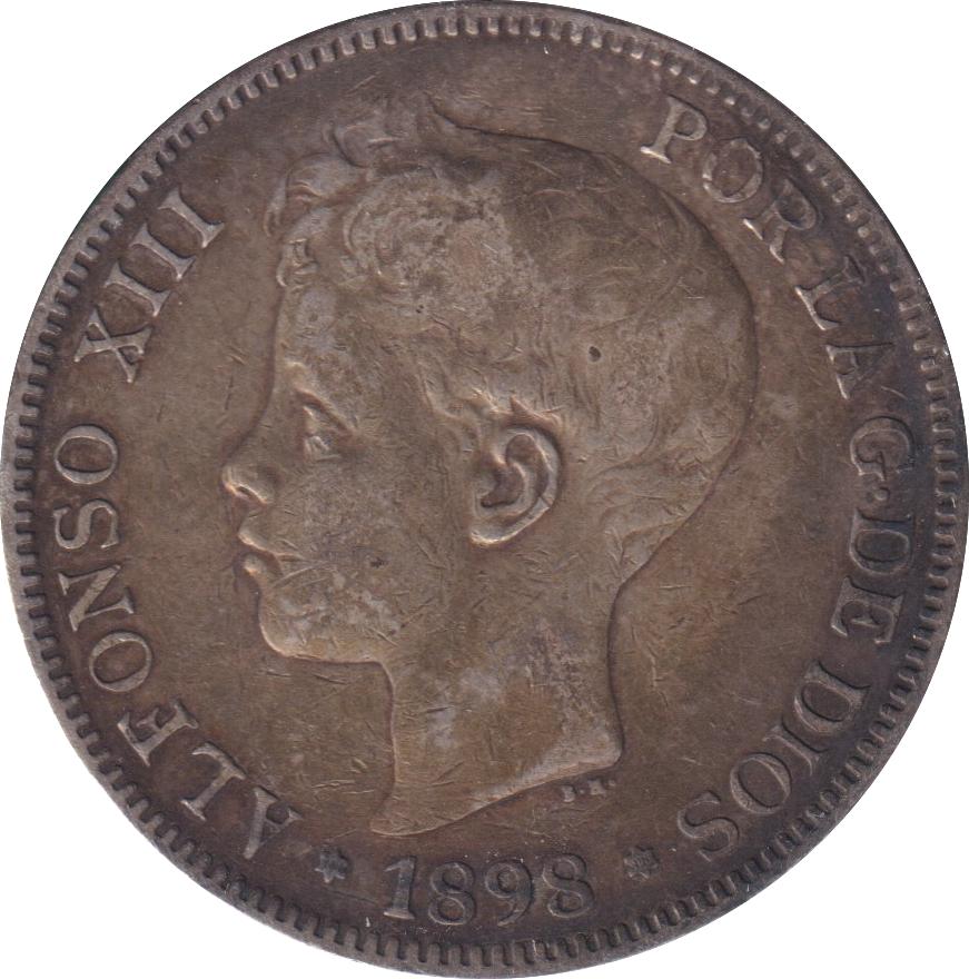 1898 SILVER 5 PESETAS SPAIN