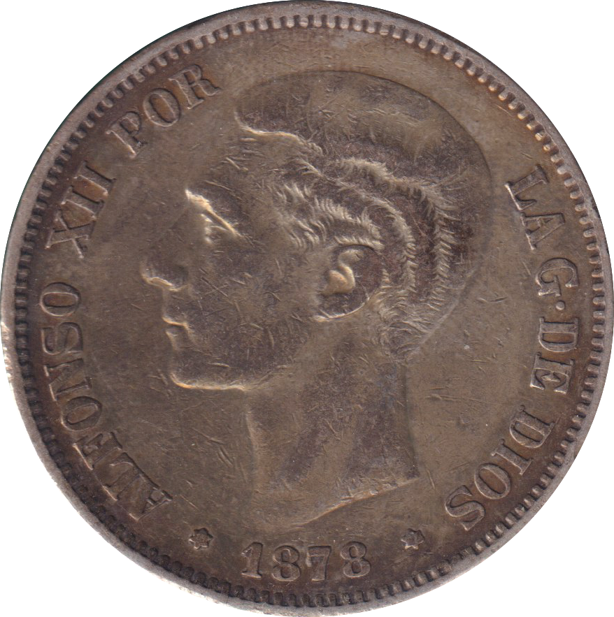 1878 SILVER 5 PESETAS SPAIN