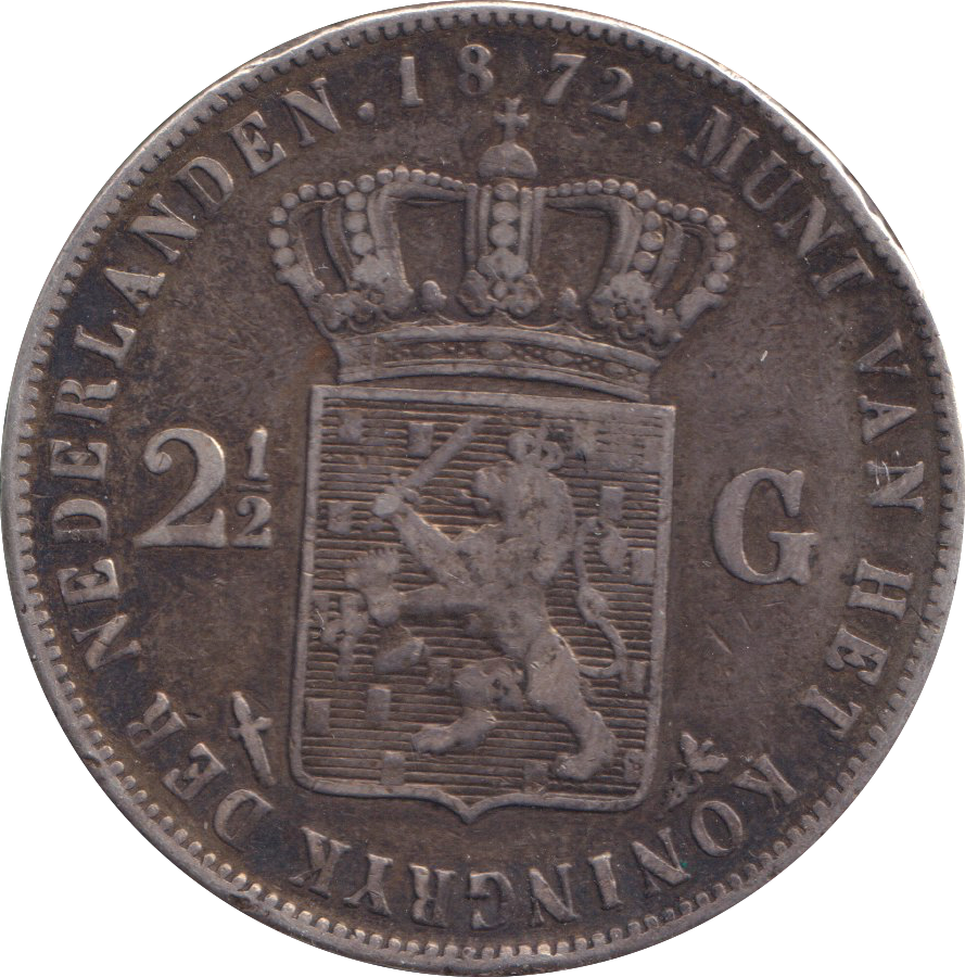 1872 SILVER 2 1/2 GULDEN NETHERLANDS