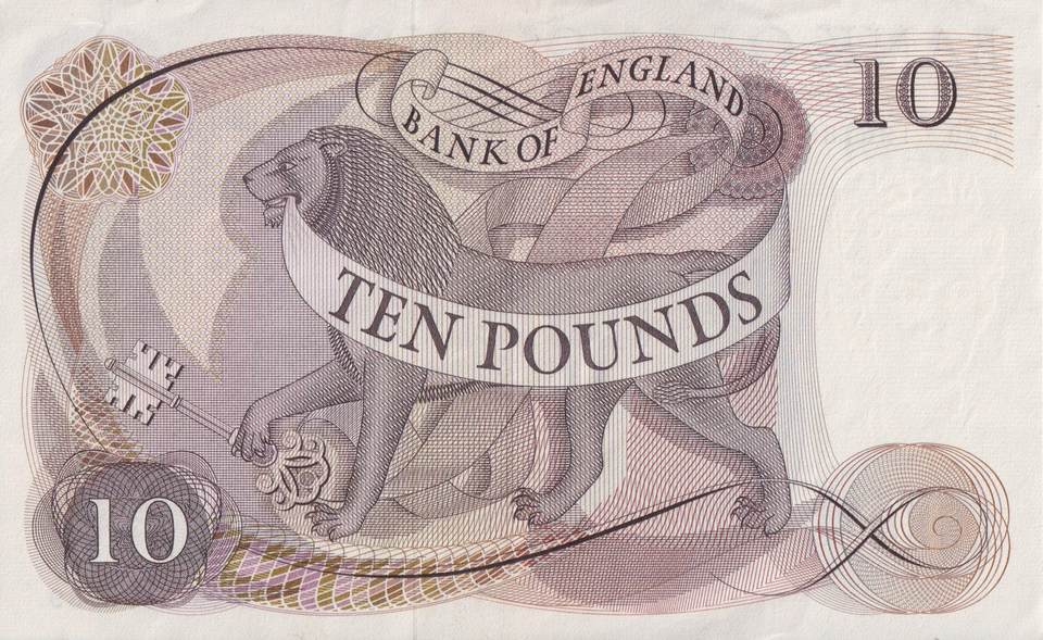 TEN POUNDS BANKNOTE HOLLOM REF £10-3 ( AUNC )