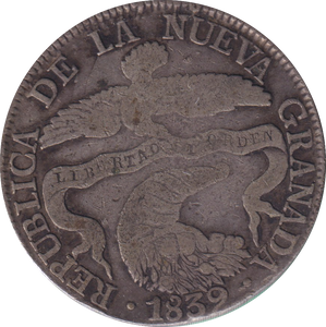 1839 SILVER 8 REALES NUEVA GRANADA COLOMBIA