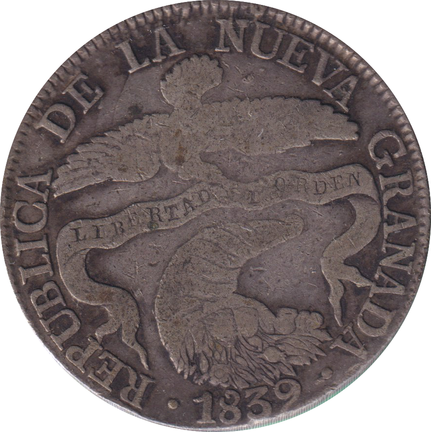 1839 SILVER 8 REALES NUEVA GRANADA COLOMBIA