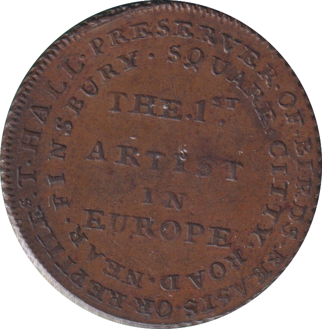 1795 HALFPENNY TOKEN LONDON THOMAS HALL PELICAN