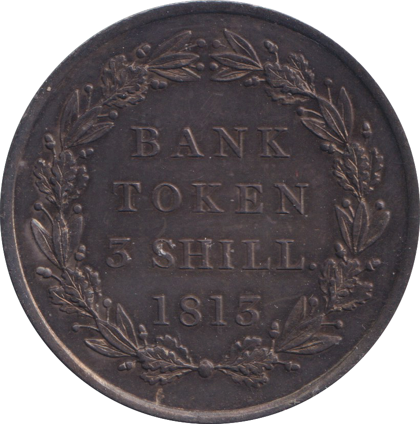 1813 SILVER THREE SHILLING BANK TOKEN ( EF )