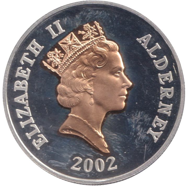 2002 SILVER PROOF FIVE POUNDS ALDERNEY