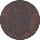 1792 HALFPENNY TOKEN NORWICH ARMS CASTLE