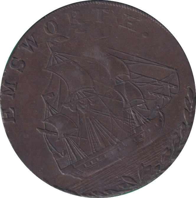 1793 HALFPENNY TOKEN EMSWORTH J STRIDE SHIP