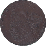 1793 HALFPENNY TOKEN EMSWORTH J STRIDE SHIP