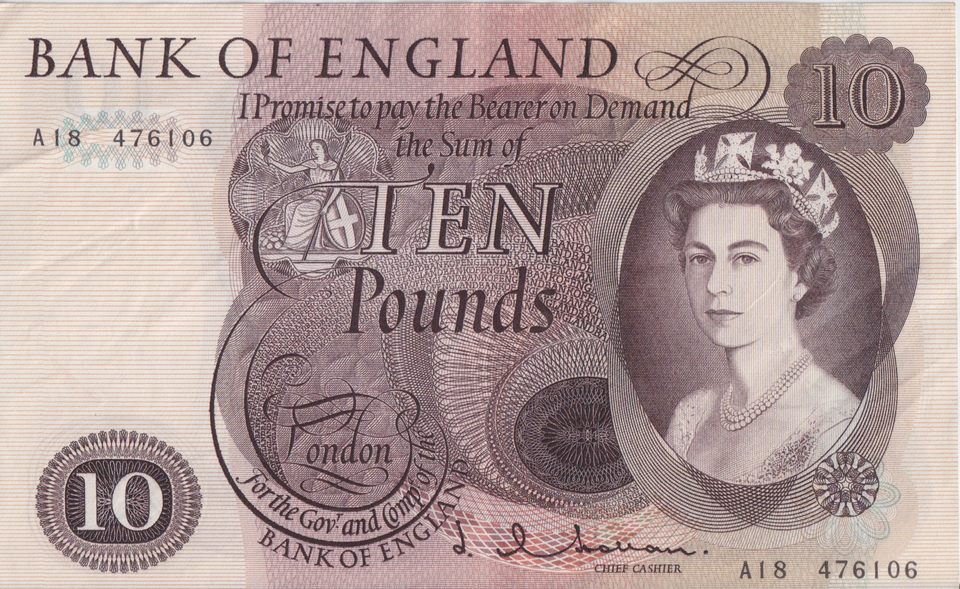 TEN POUNDS BANKNOTE HOLLOM REF £10-4 ( EF )