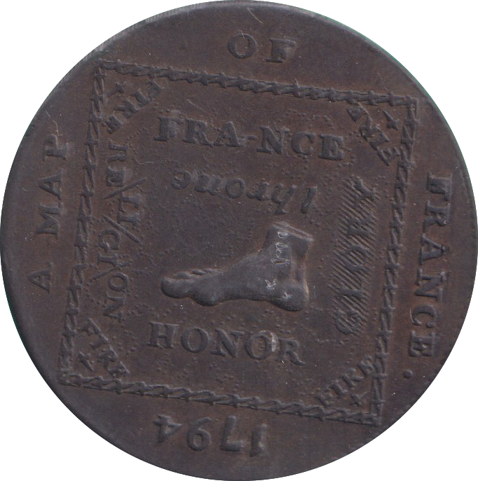 1794 HALFPENNY TOKEN MIDDLESEX HOMOUR UNDER FOOT