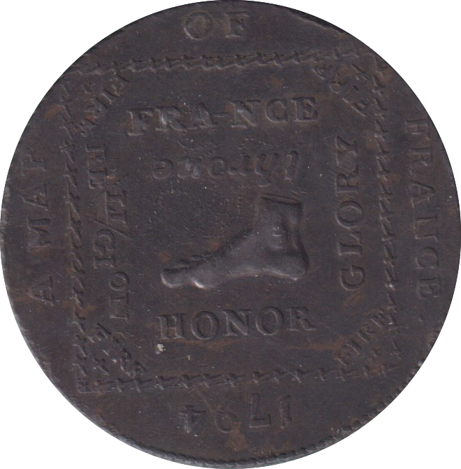 1794 HALFPENNY TOKEN MIDDLESEX HOMOUR UNDER FOOT