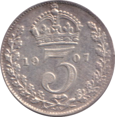 1907 MAUNDY THREE PENCE ( VF )