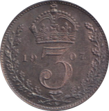 1907 MAUNDY THREE PENCE ( AUNC )