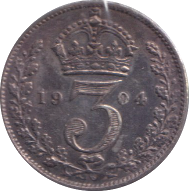 1904 MAUNDY THREE PENCE ( GVF )