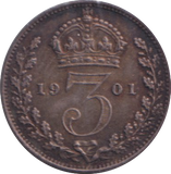 1901 MAUNDY THREE PENCE ( EF )