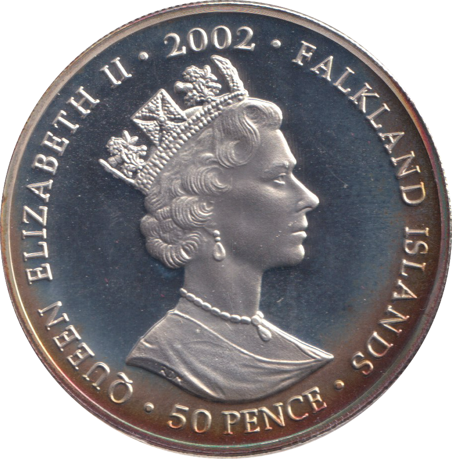 2002 SILVER PROOF THE GOLDEN JUBILEE FIVE POUND FALKLAND ISLANDS