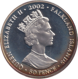 2002 SILVER PROOF THE GOLDEN JUBILEE FIVE POUND FALKLAND ISLANDS